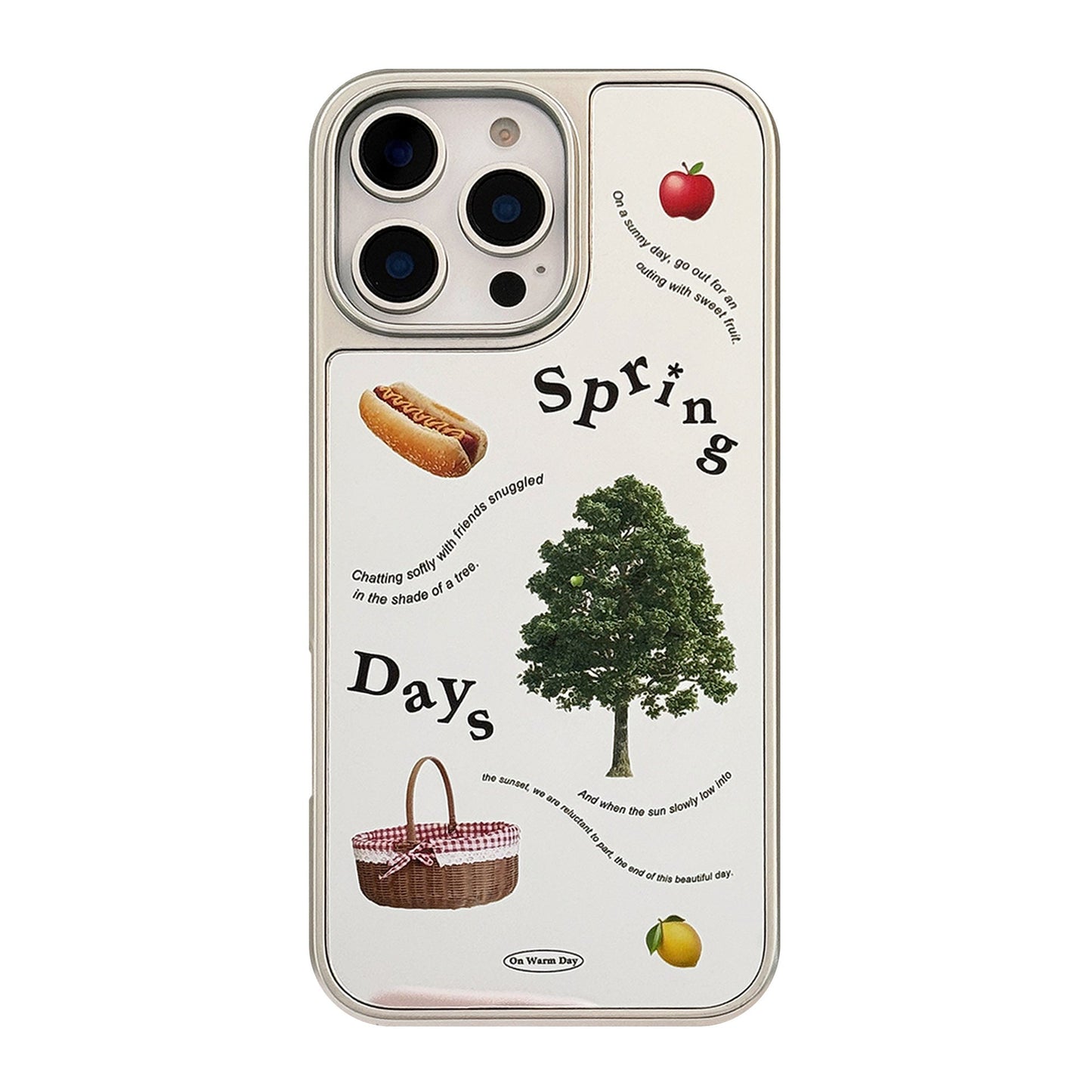 Spring picnic is suitable for Apple 15promax mobile phone case iphone16 mirror 17 electroplating hard 14 Korean Huawei