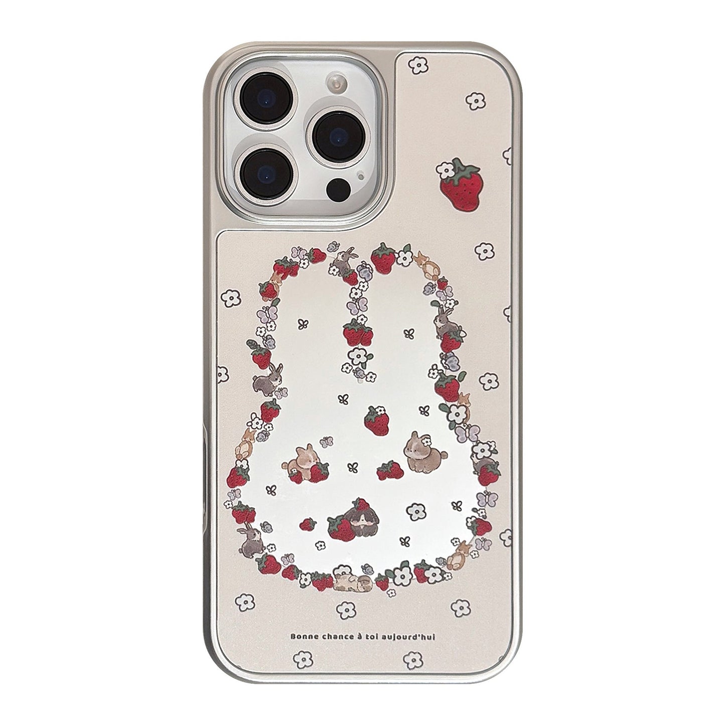 ins wind cute bunny strawberry suitable for 16 apple 15pro max mobile phone case iphone17 mirror 13 electroplating