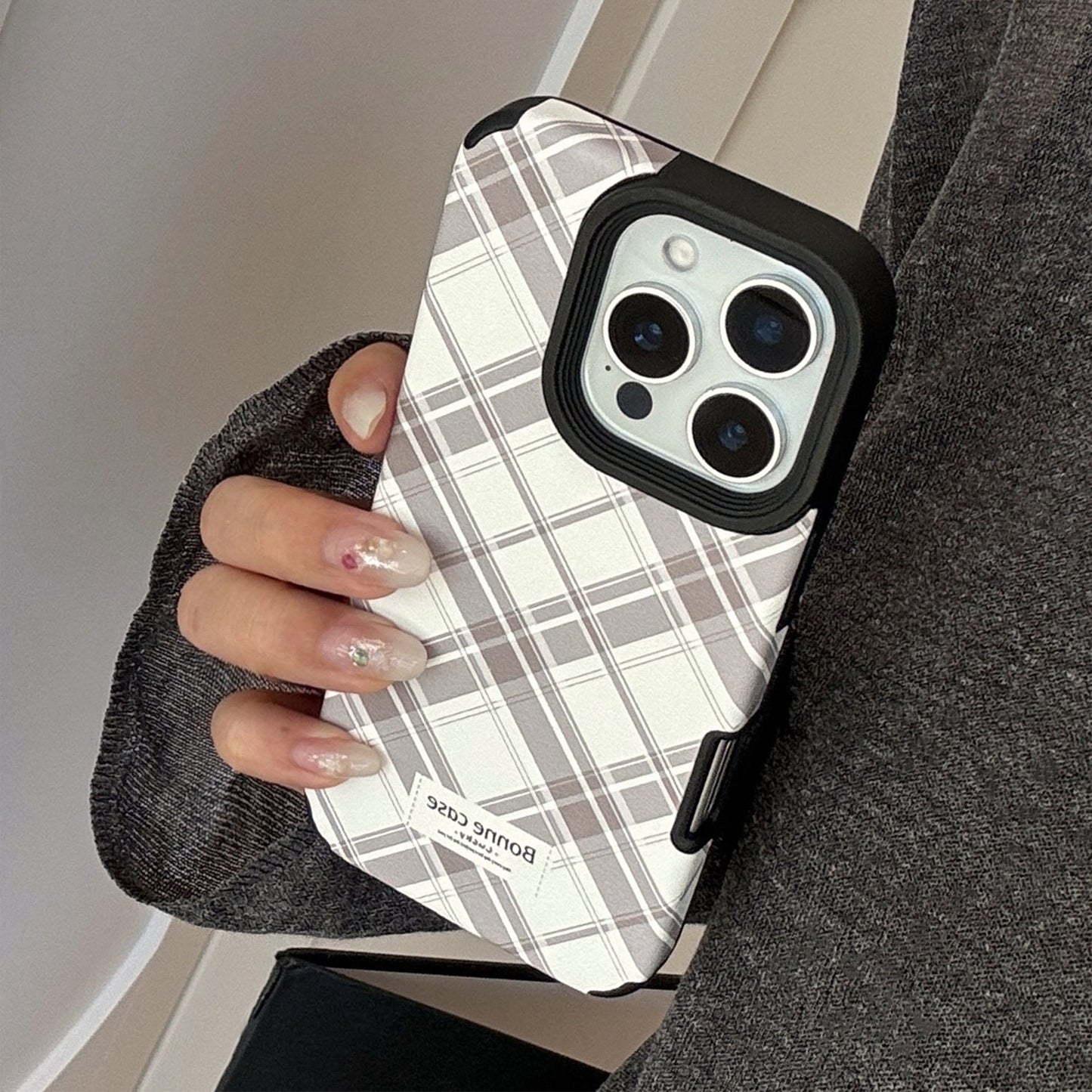 Korean ins leather pattern rhombus for iphone16 apple 17pro max mobile phone case british style 14 advanced 13