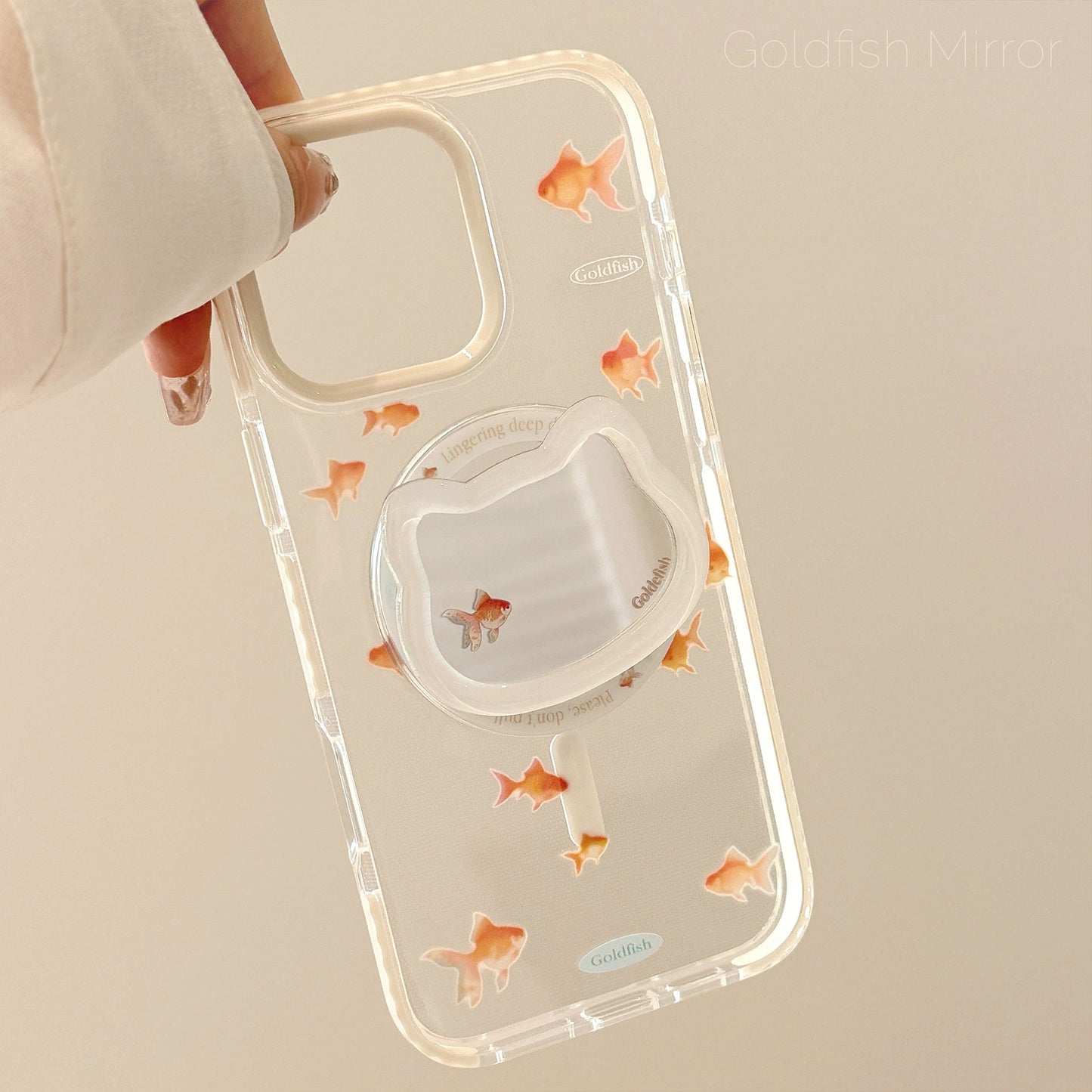 Mirror cat magnetic suction bracket 16promax transparent iPhone17 mobile phone case suitable for 13 small goldfish 14 national style