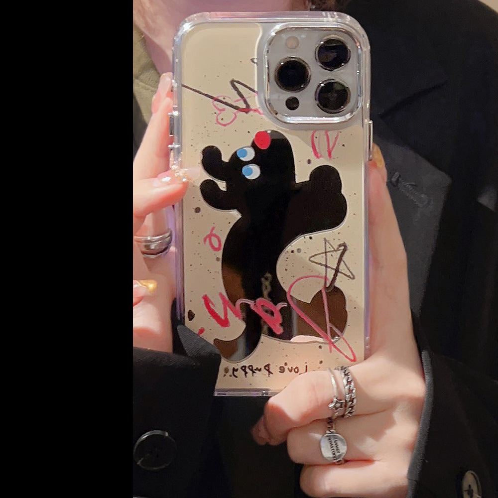 Fun splashing ink dog iphone16 applies to 17pro max iPhone case 12 makeup mirror 11 electroplating 15