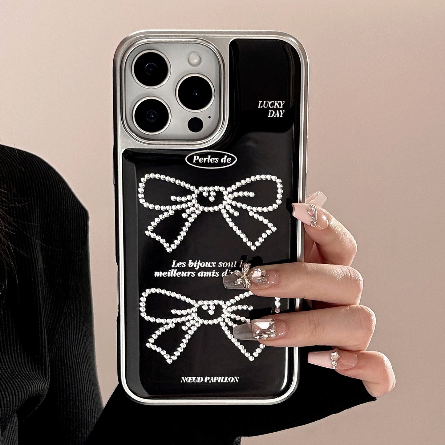 Gilt applicable Apple 15promax mobile phone case iphone16 sweet and cool bow 17 Korean 14 electroplating Huawei