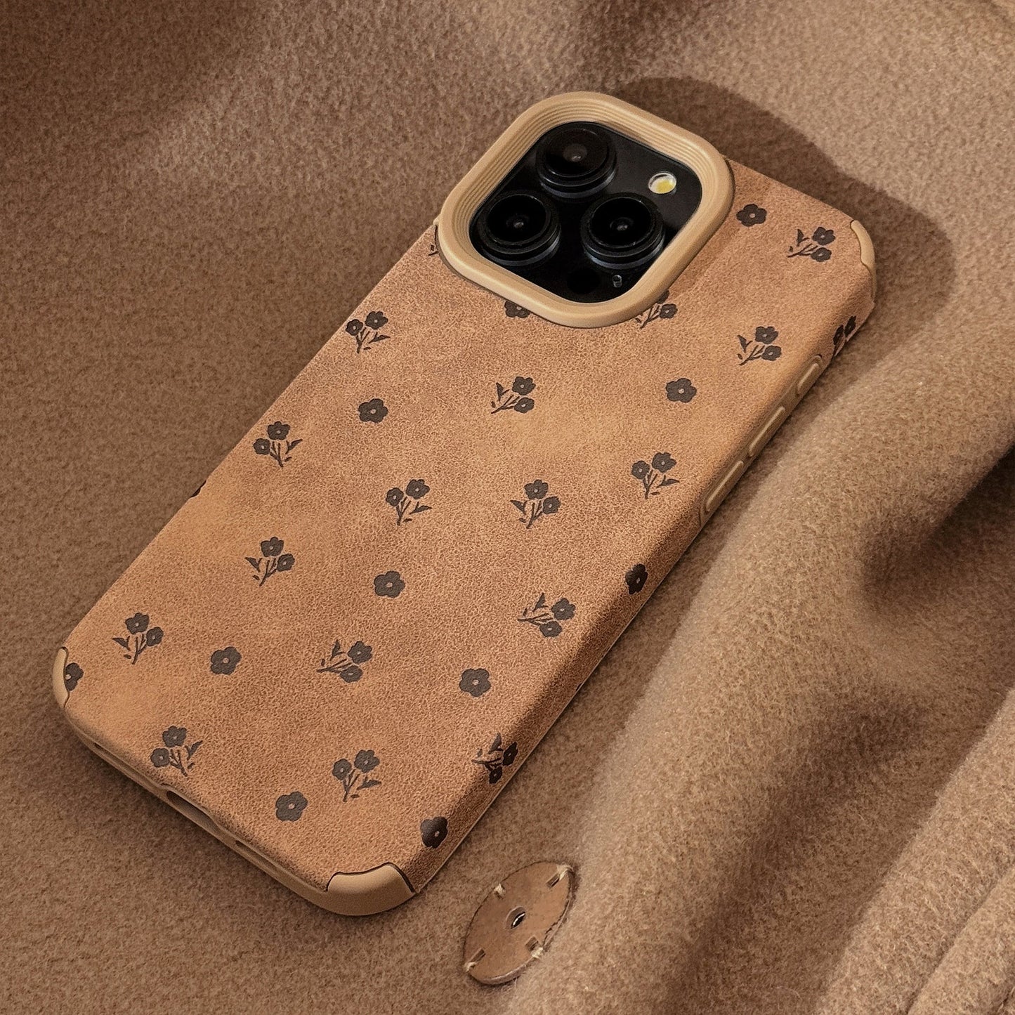 ins suede French small floral application iphone16 iPhone case 17pro max simple 14 retro 13