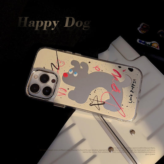Fun splashing ink dog iphone16 applies to 17pro max iPhone case 12 makeup mirror 11 electroplating 15