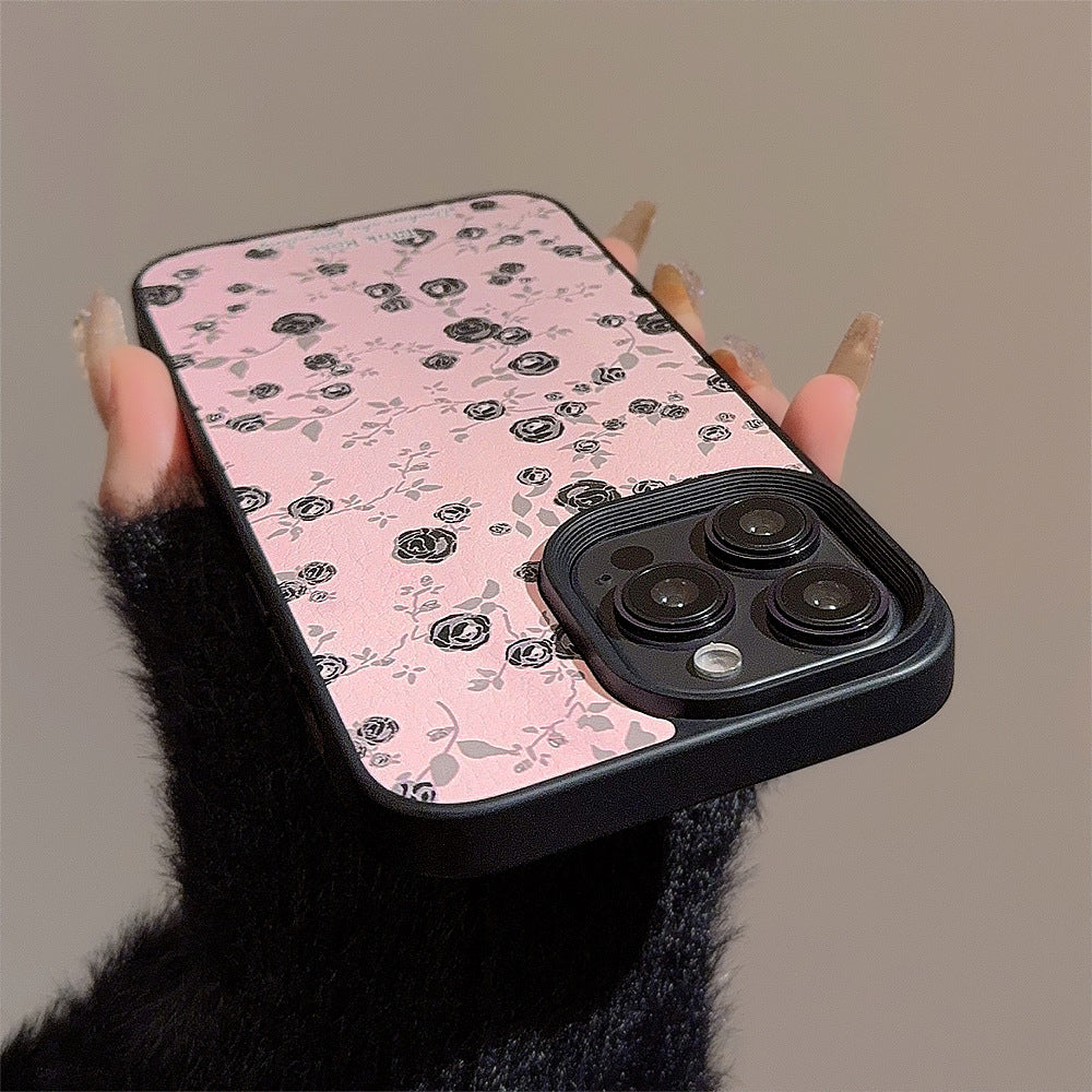 Black Rose Flower Apple 15 Mobile Phone Case 17promax Gentle Powder 11 Suitable for iPhone16 Cortex 12 Premium
