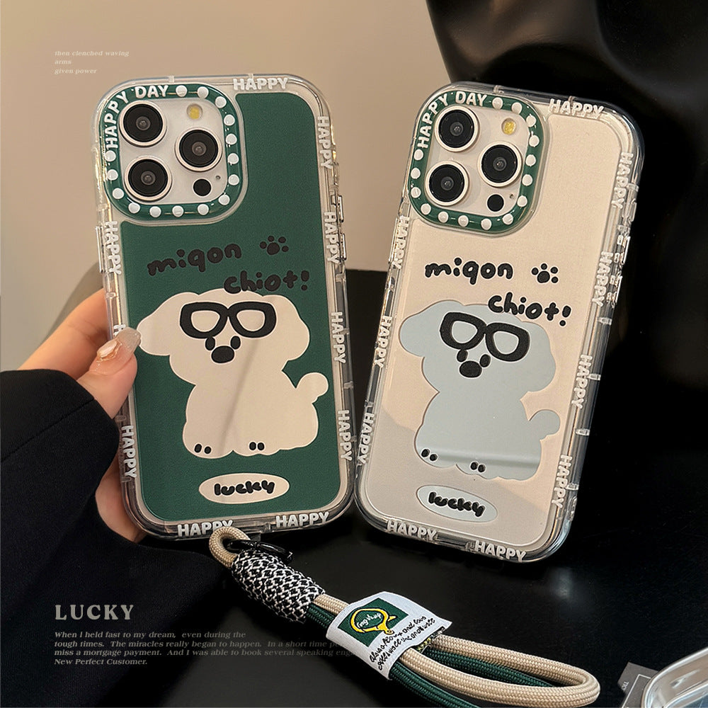 Couple tide Kugou dog mirror for iPhone16 Apple 15 mobile phone case 17ProMax hair 11 hand strap 12