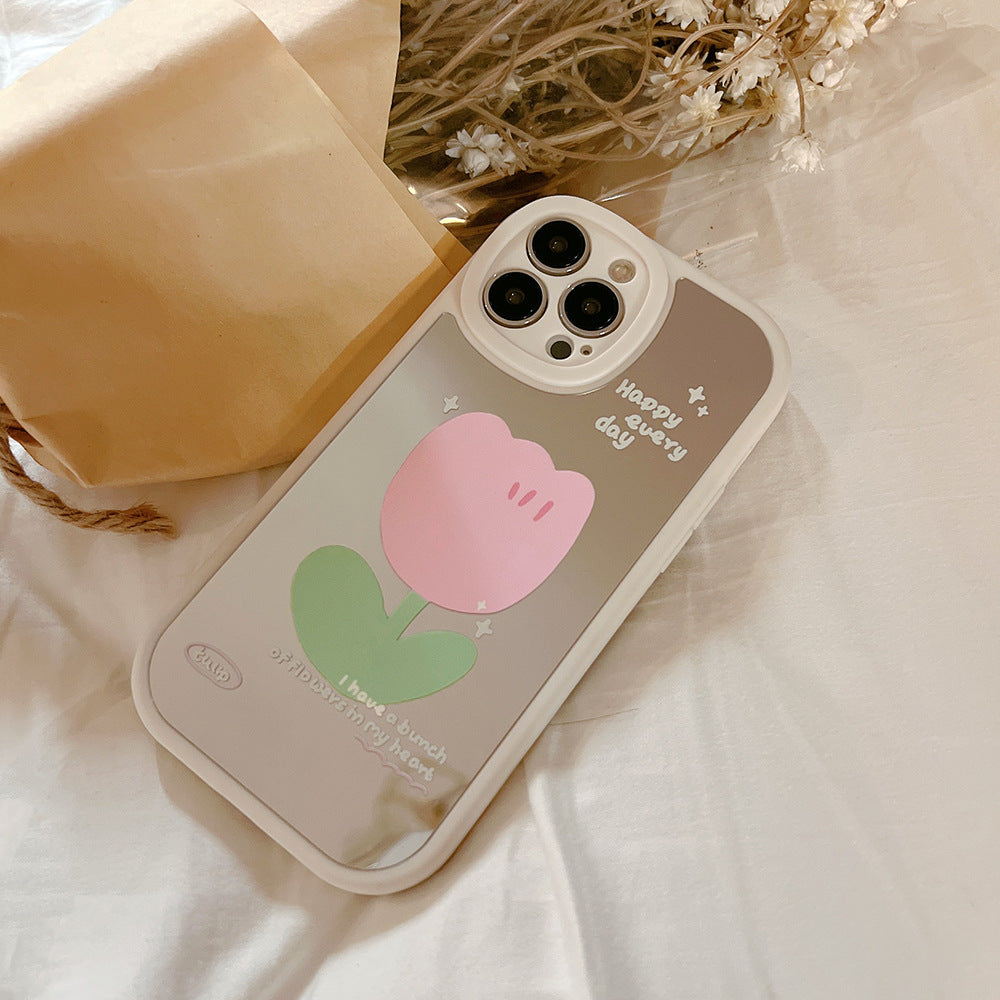 Flower mirror iphone15promax iPhone case 16 soft case XR makeup mirror 11 suitable for 8p hair 14