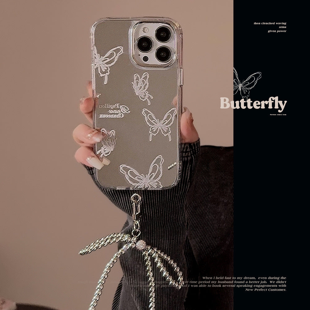 Mirror surface is suitable for Apple 15 Pro mobile phone case max advanced butterfly iphone16 temperament 13 anti-drop 11 chain 17