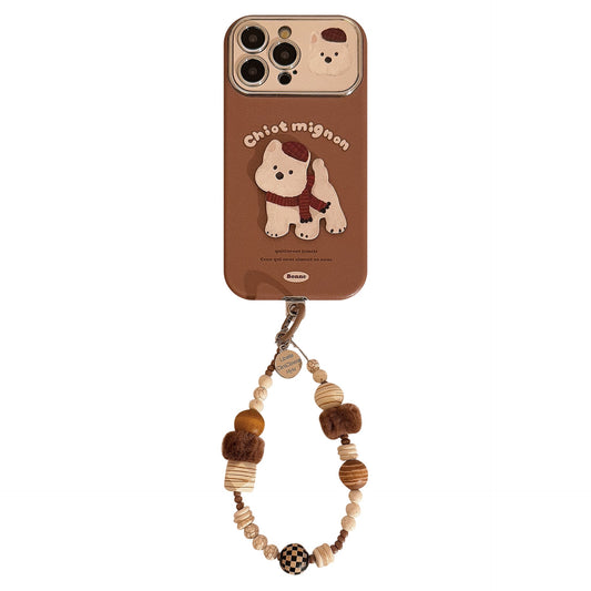 Brown three-dimensional West Highland suitable for Apple 15promax mobile phone case iphone16 leather cartoon 17 lanyard 14
