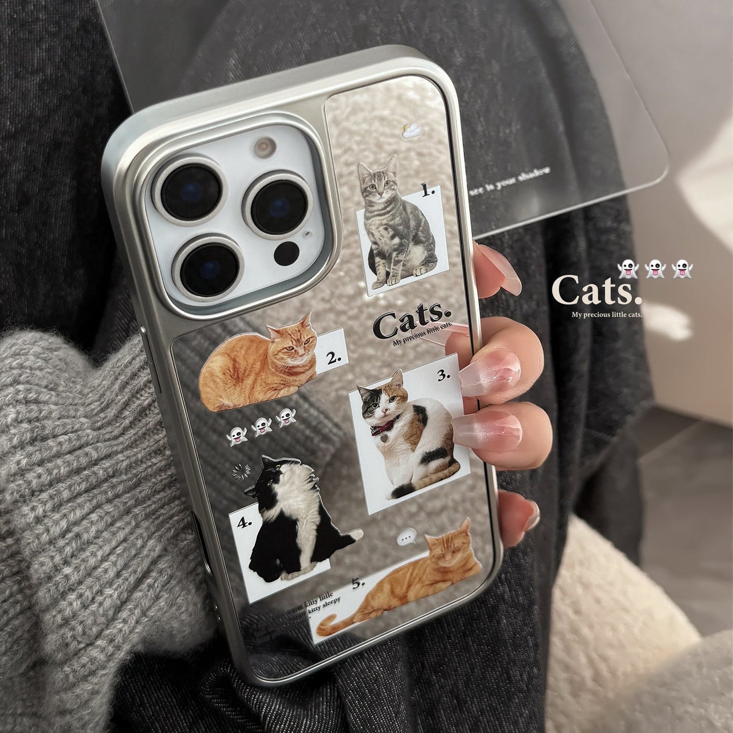 Cat daily application 16promax mobile phone case iphone17 mirror apple 15 electroplating silver 13 niche premium