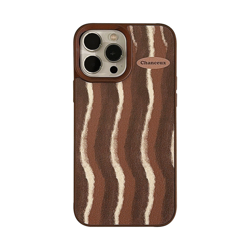 Brown striped iPhone 15 case 17promax retro premium 11 for iPhone13 leather anti-drop hard