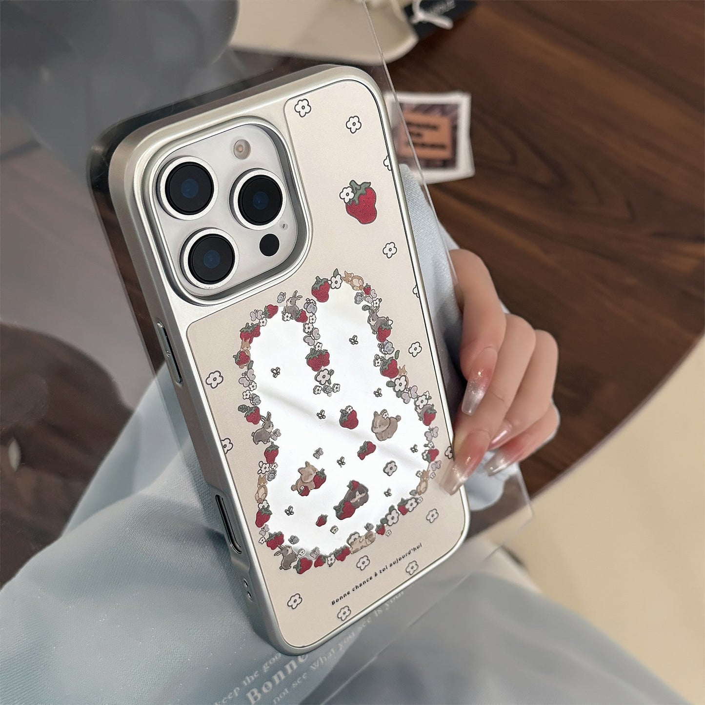 ins wind cute bunny strawberry suitable for 16 apple 15pro max mobile phone case iphone17 mirror 13 electroplating