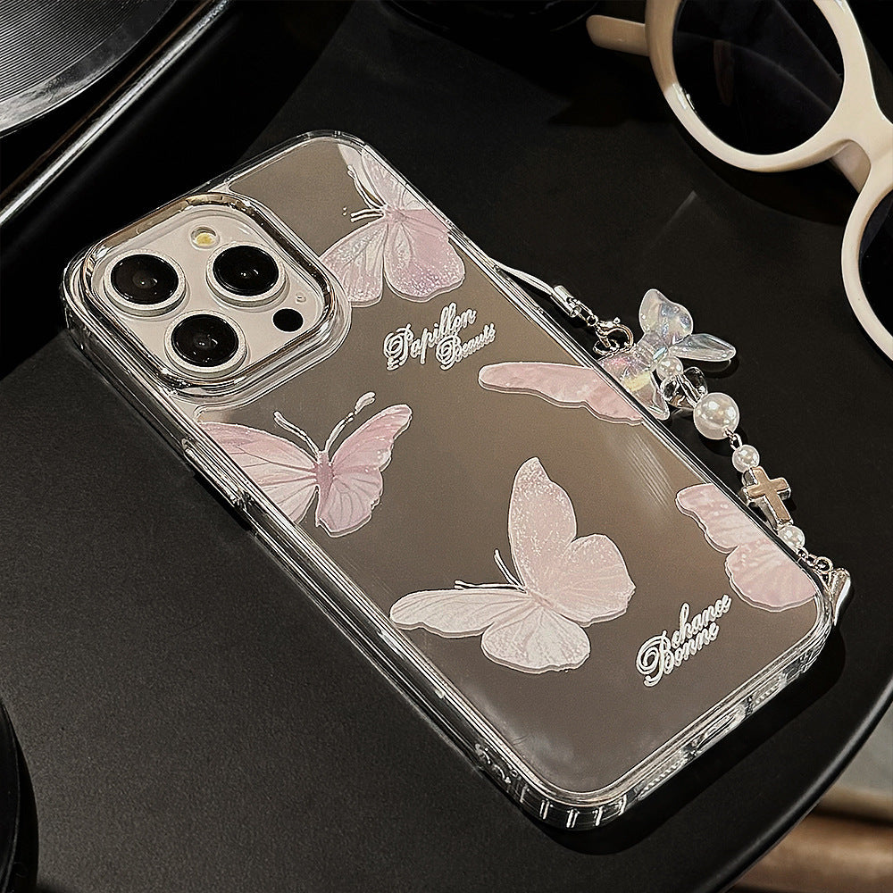 Mirror super fairy butterfly pendant, suitable for apple 15pro mobile phone case max temperament iphone16 anti-drop 13 hard 17