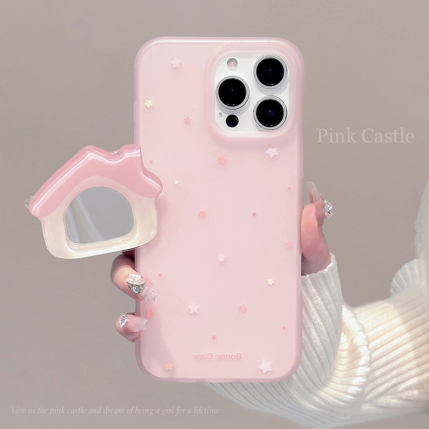 ins wind pink cabin mirror bracket for iphone15pro max apple 16 mobile phone case 13 niche 17