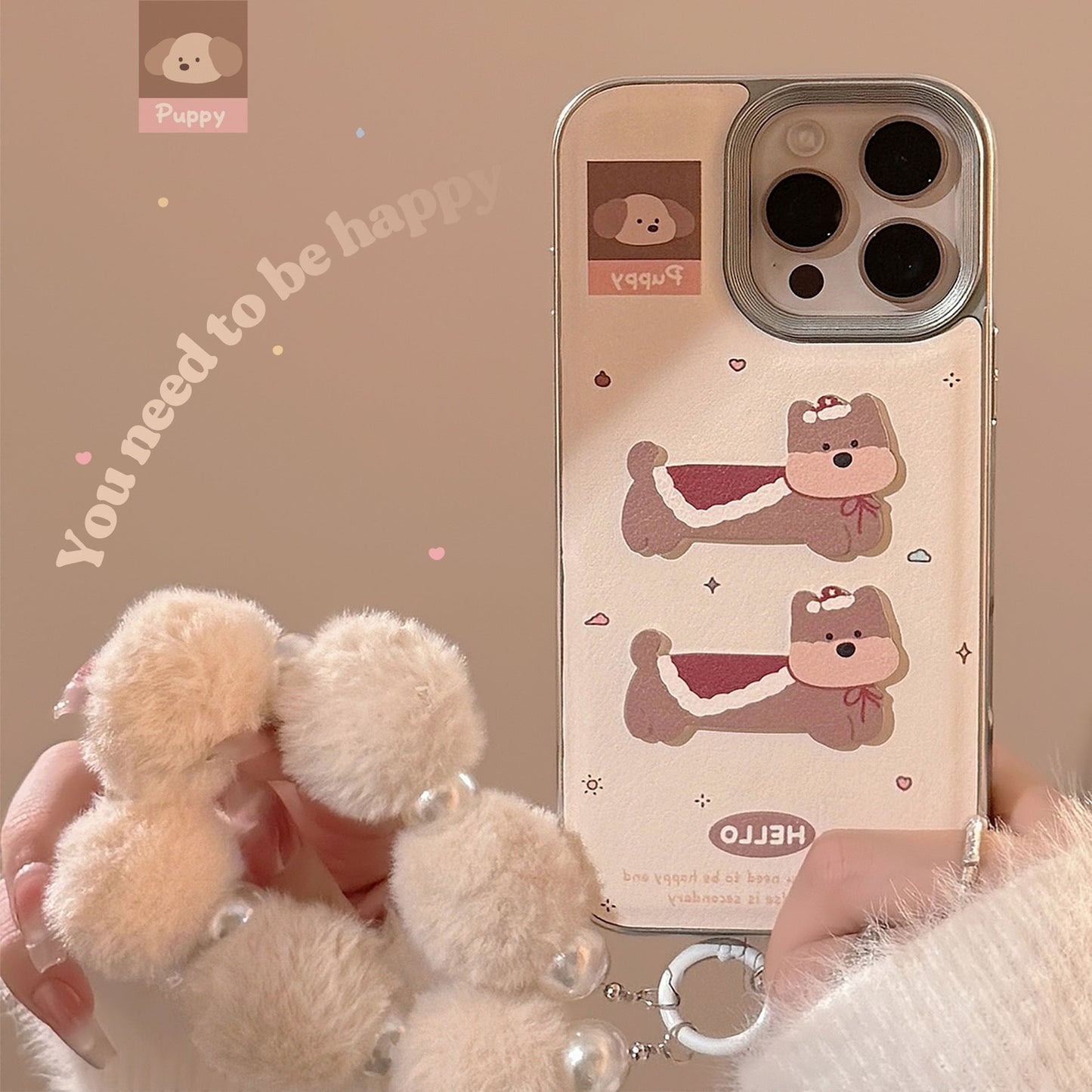 Cortical three-dimensional cartoon puppy Apple 16 mobile phone case 17promax New Year's 15 for iPhone13 lanyard 11