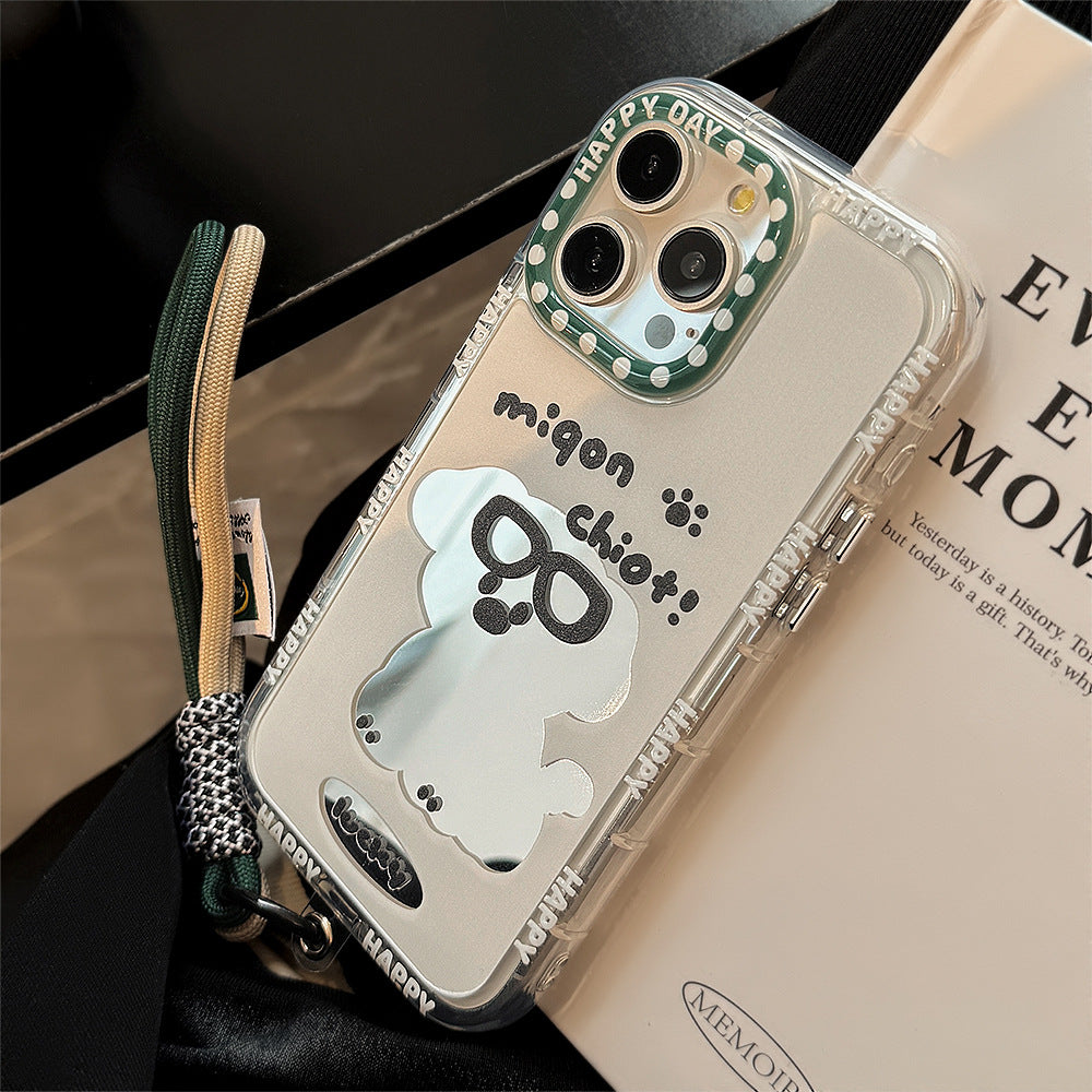 Couple tide Kugou dog mirror for iPhone16 Apple 15 mobile phone case 17ProMax hair 11 hand strap 12