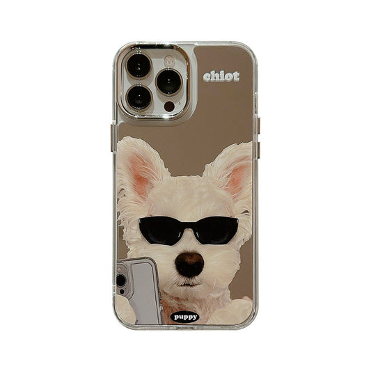 Applicable to Apple 15Pro mobile phone case max sunglasses dog iphone16 all-inclusive 13 trendy cool personality 14 mirror 17