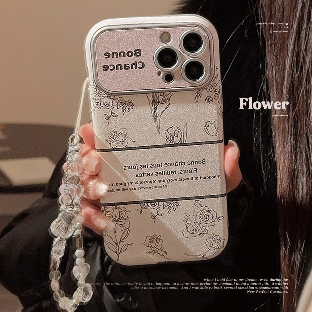 Rose flower for iphone16 apple 15 mobile phone case 13promax leather 17 temperament 12 crystal lanyard