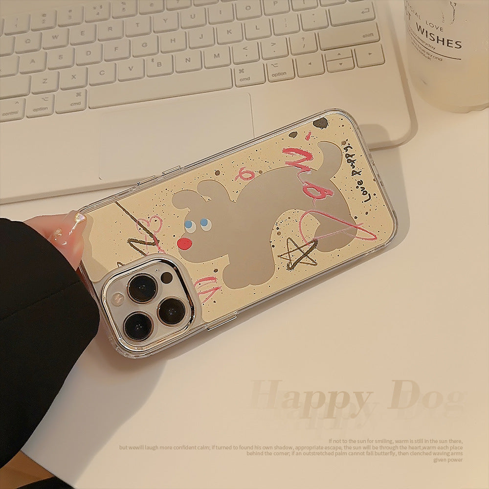 Fun splashing ink dog iphone16 applies to 17pro max iPhone case 12 makeup mirror 11 electroplating 15