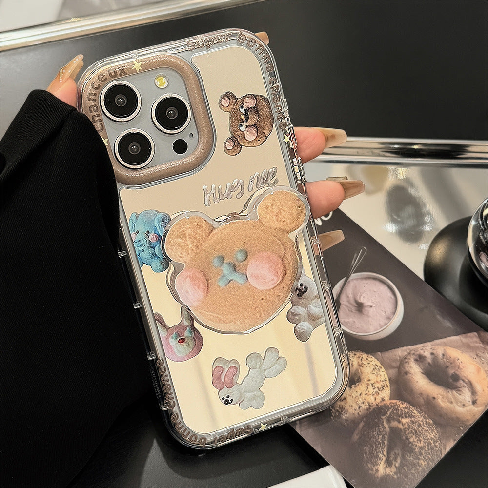Cookie bear holder for 16ProMax Apple 15 mobile phone case iPhone17 mirror 12 hand strap 11