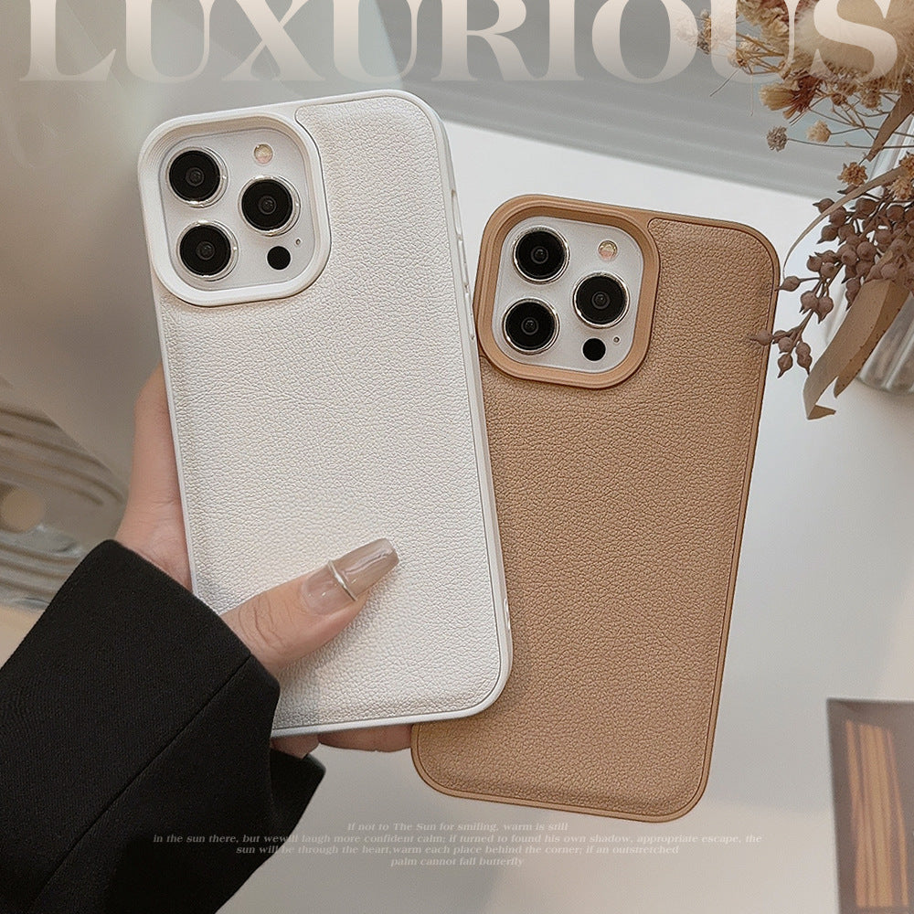 Premium khaki for Apple 17 mobile phone case iPhone16promax autumn and winter leather 11 solid color 13 hard 14