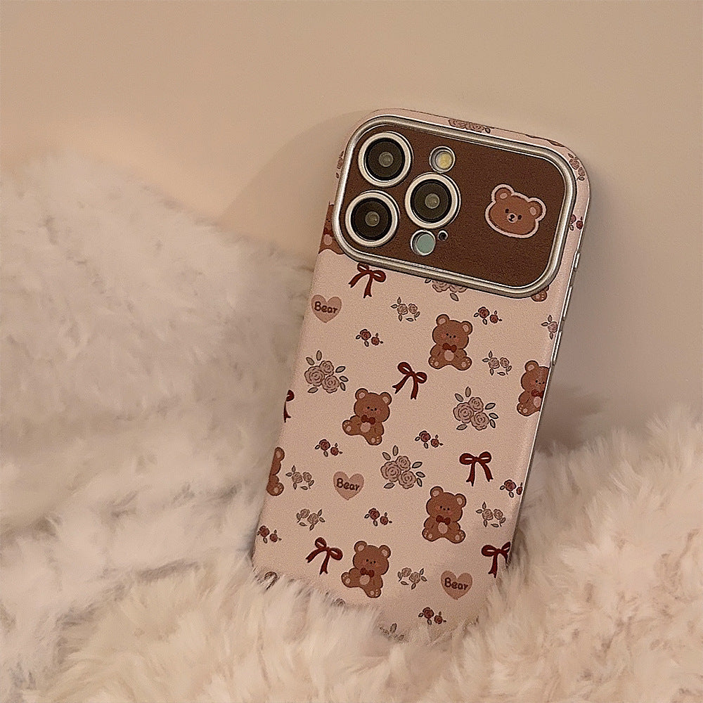 Cute bear flower for iphone16 apple 15 mobile phone case 13promax leather 17 literary and fresh 12