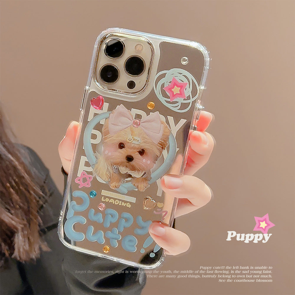 Drill sticker cat and dog iPhone16 iPhone case 17promax electroplated mirror 15 cute 12 suitable for 13 generations