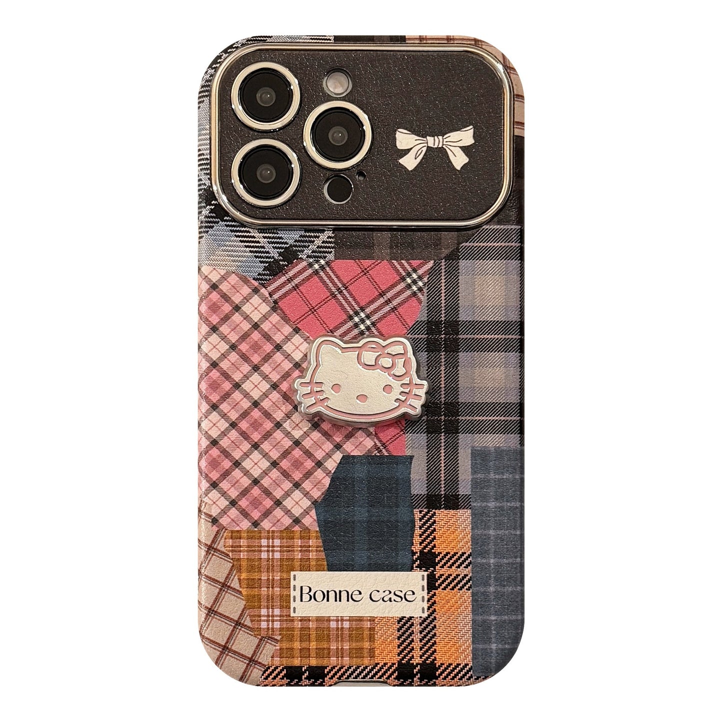 Retro plaid splicing cat 14 for 15promax mobile phone case Apple iphone16 three-dimensional 17 leather 13