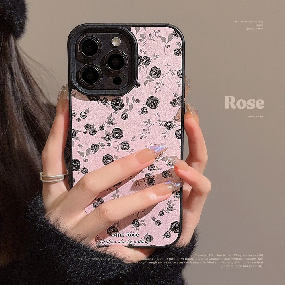 Black Rose Flower Apple 15 Mobile Phone Case 17promax Gentle Powder 11 Suitable for iPhone16 Cortex 12 Premium