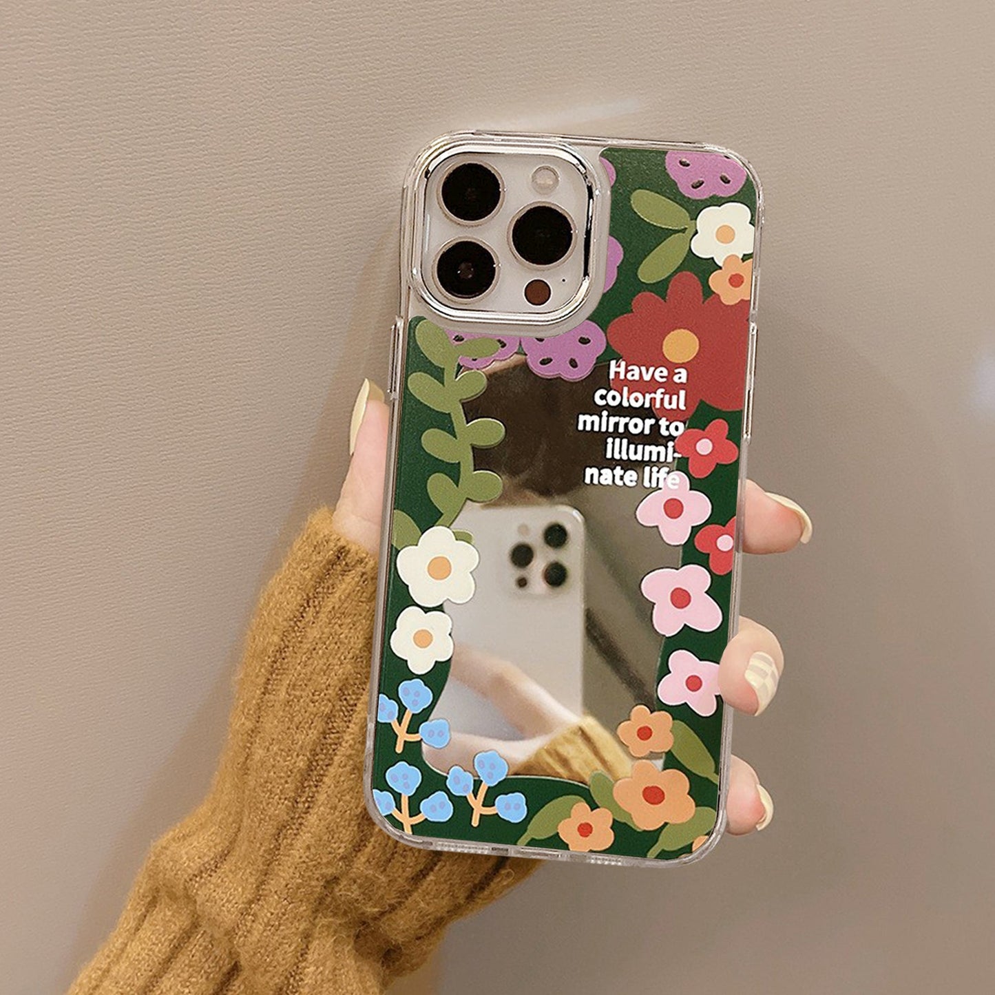 Hanfeng flower smiley face applies to iphone16 iPhone case 17Promax silicone 11 makeup mirror X/15