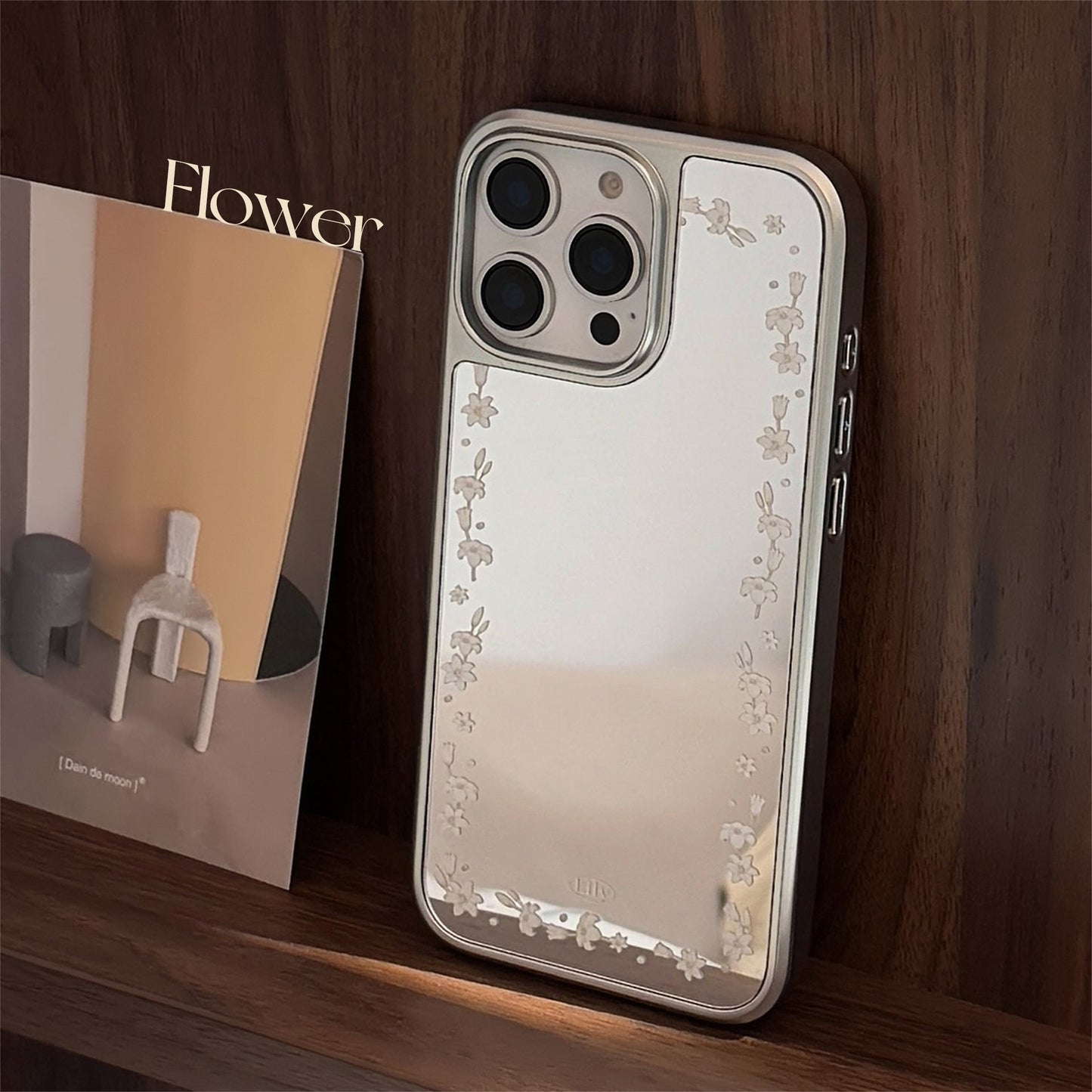 Electroplated silver edge for 16 apple 15promax mobile phone case iphone17 literary lily flower 13 mirror hard