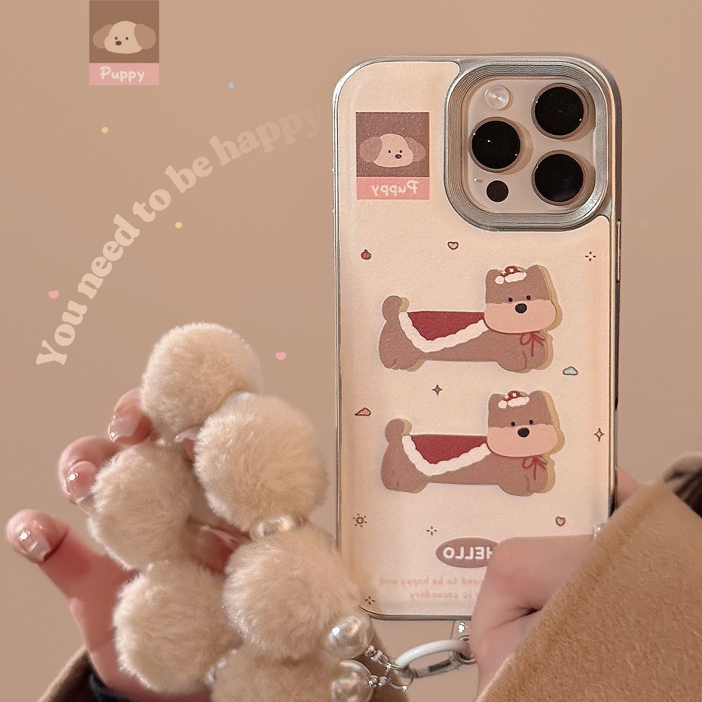 Cortical three-dimensional cartoon puppy Apple 16 mobile phone case 17promax New Year's 15 for iPhone13 lanyard 11