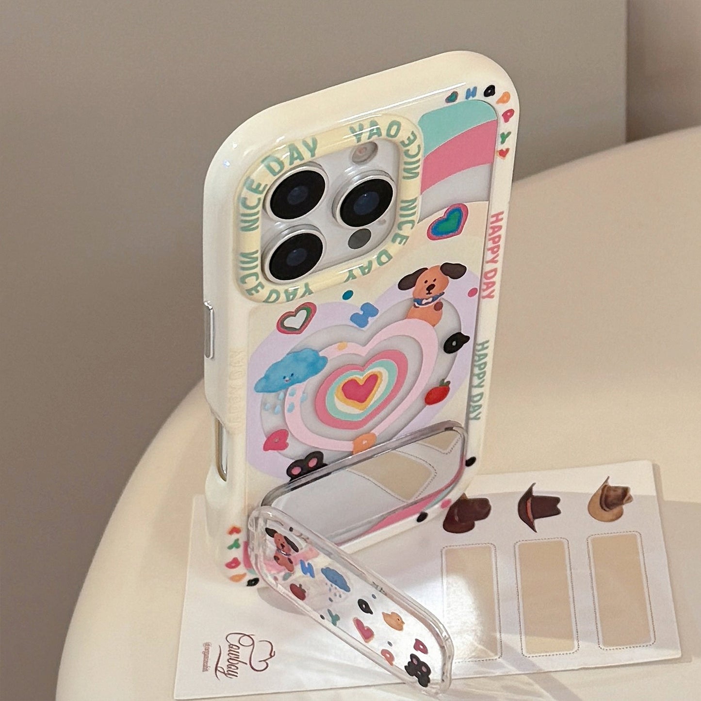 Dopamine love puppy is suitable for Apple 16 mobile phone case iphone17 mirror bracket 15promax delivery 14.