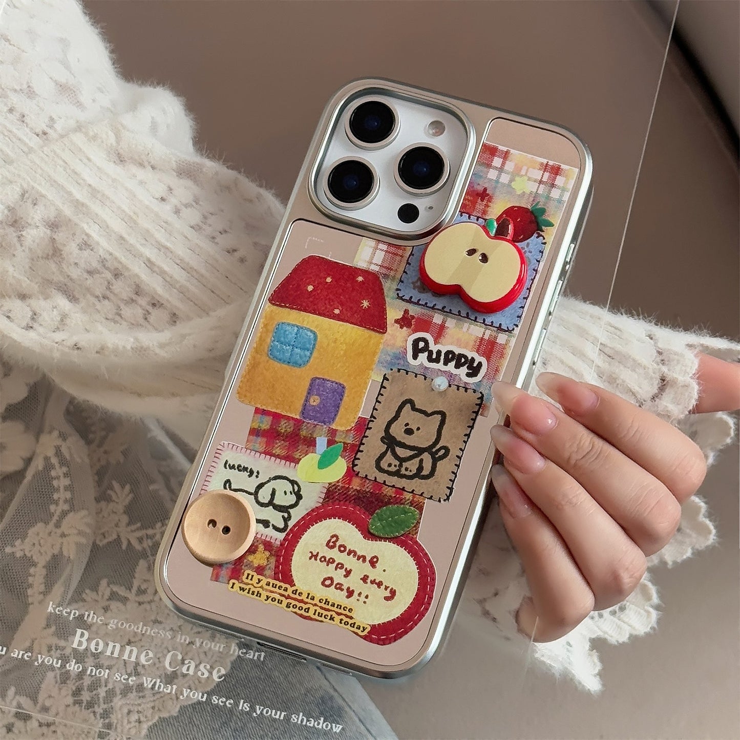 ins three-dimensional red apple cartoon is suitable for iphone16 mobile phone case 17pro max mirror 13 lanyard 14 generation