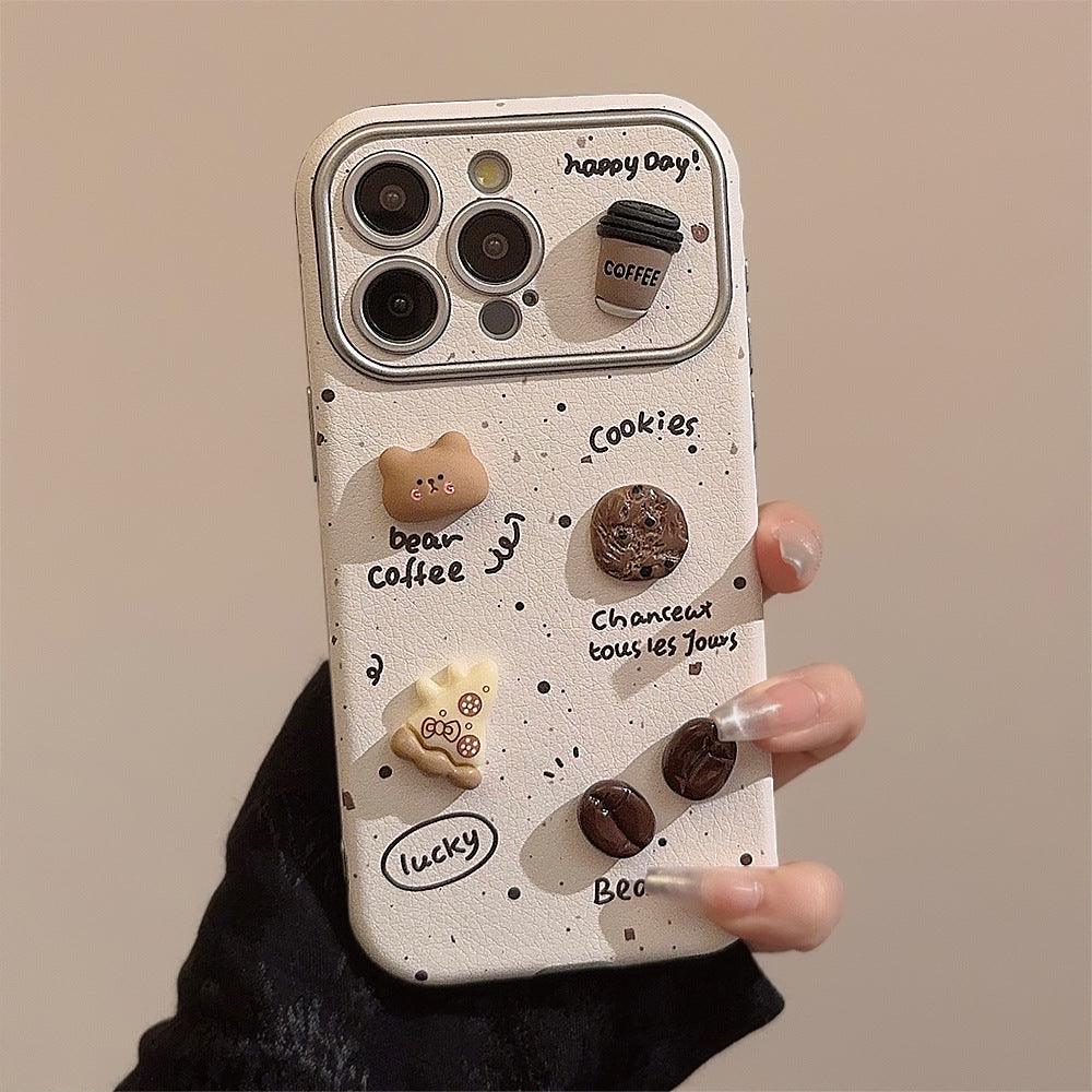 Ink splashing three-dimensional coffee bear is suitable for Apple 16ProMax mobile phone case iphone15 leather 17 generation 11 cute