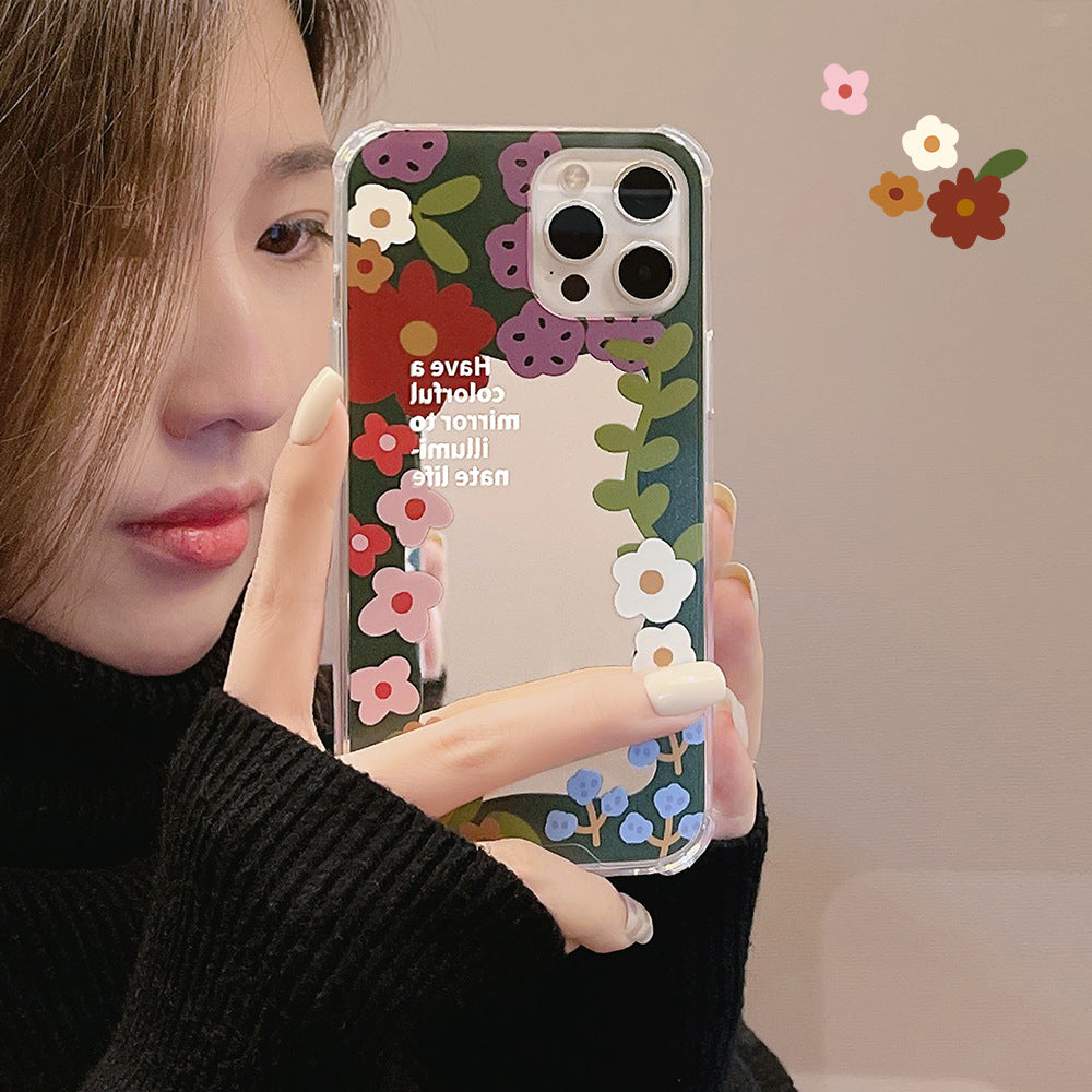 Hanfeng flower smiley face applies to iphone16 iPhone case 17Promax silicone 11 makeup mirror X/15
