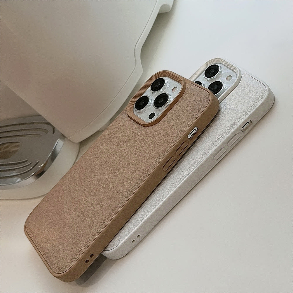 Premium khaki for Apple 17 mobile phone case iPhone16promax autumn and winter leather 11 solid color 13 hard 14