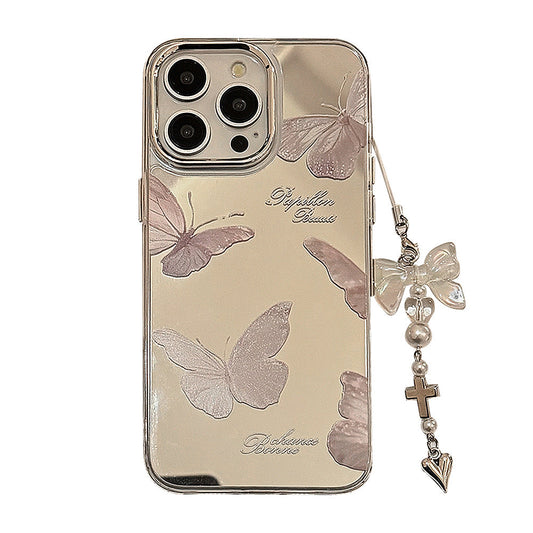 Mirror super fairy butterfly pendant, suitable for apple 15pro mobile phone case max temperament iphone16 anti-drop 13 hard 17