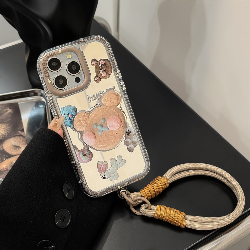 Cookie bear holder for 16ProMax Apple 15 mobile phone case iPhone17 mirror 12 hand strap 11