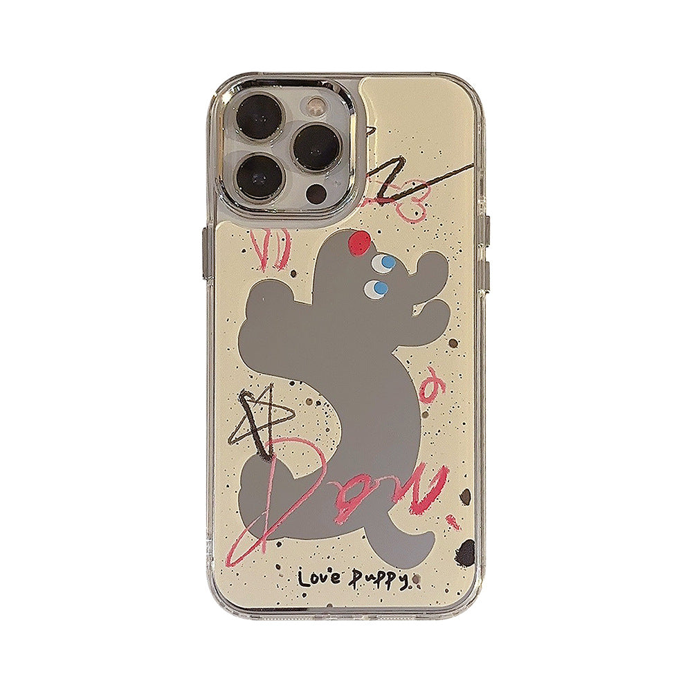Fun splashing ink dog iphone16 applies to 17pro max iPhone case 12 makeup mirror 11 electroplating 15