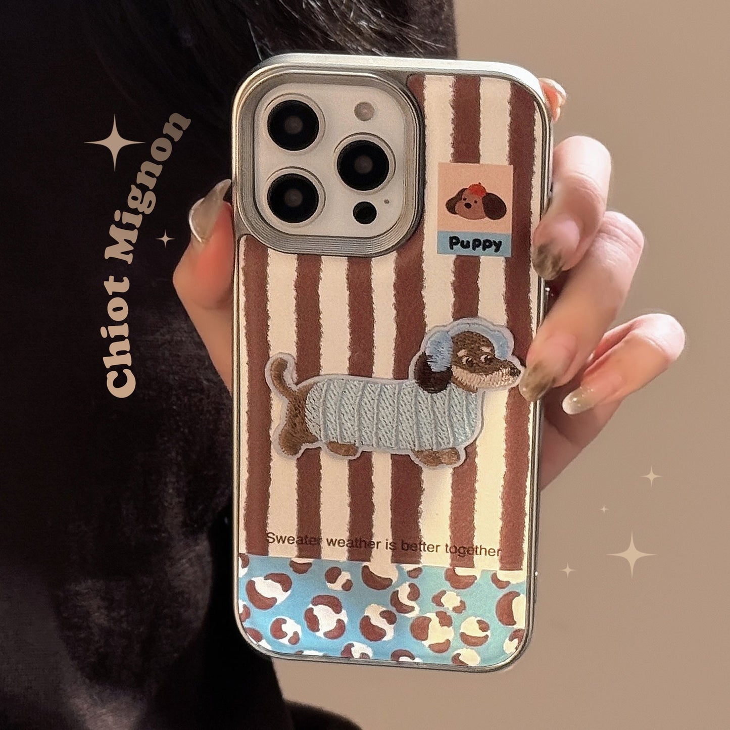 Fun three-dimensional puppy Apple 16 mobile phone case 17promax cortical three-dimensional 15 for iPhone13 electroplating 14