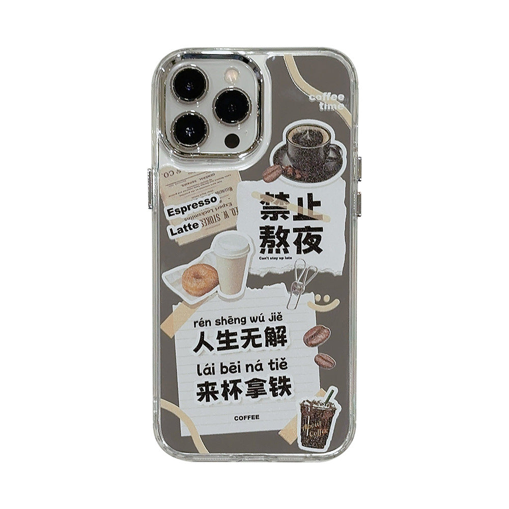 It is forbidden to stay up late at 17promax Apple phone case, suitable for iphone15 premium 16 all-inclusive 11 coffee mirror 12.