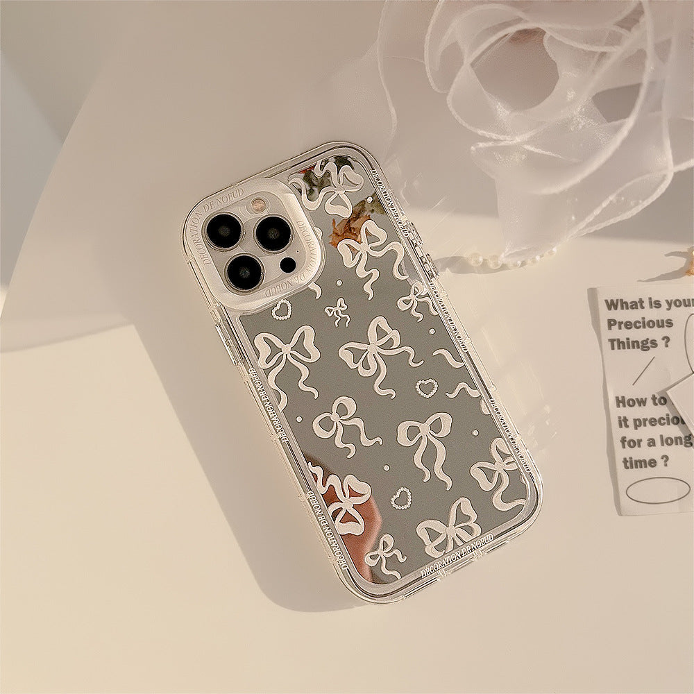 Mirror bow for 17ProMax Apple 16 mobile phone case iPhone15 temperament princess style 11 transparent 12