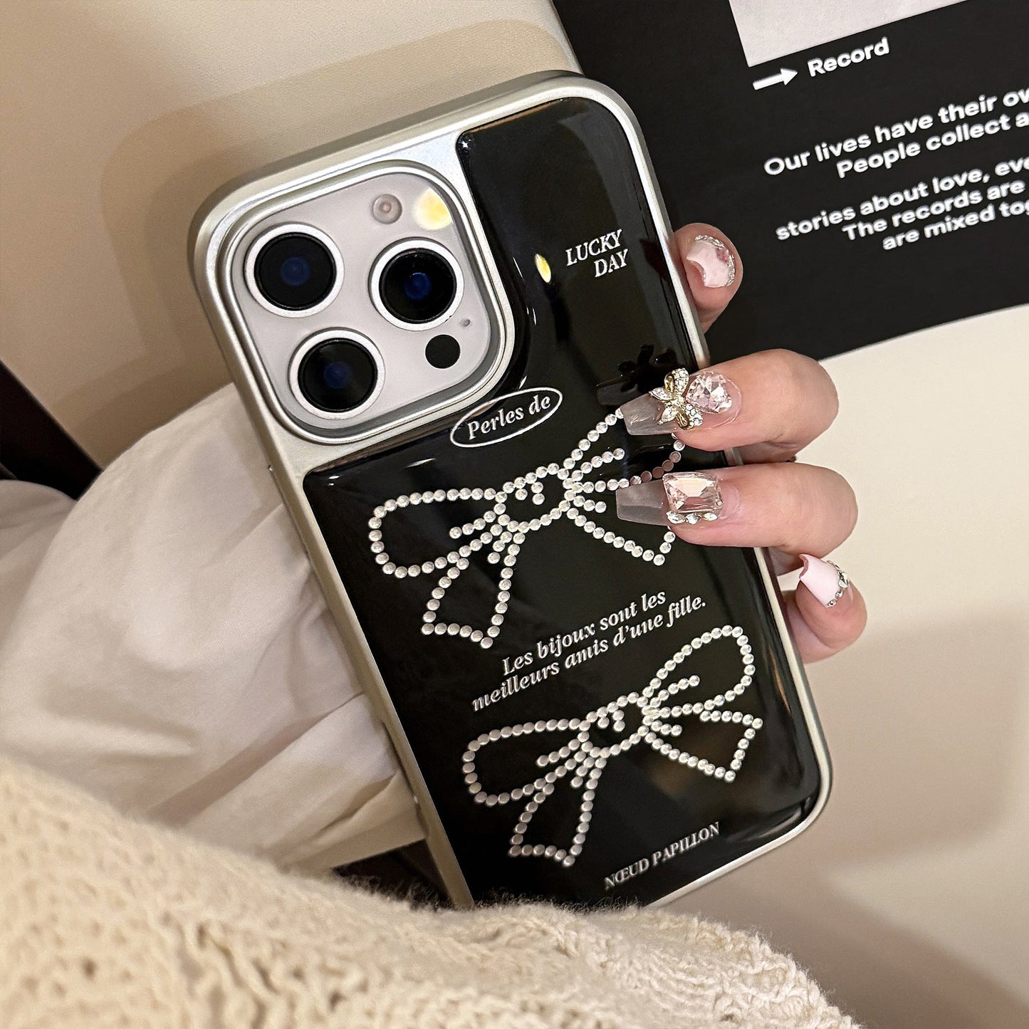 Gilt applicable Apple 15promax mobile phone case iphone16 sweet and cool bow 17 Korean 14 electroplating Huawei