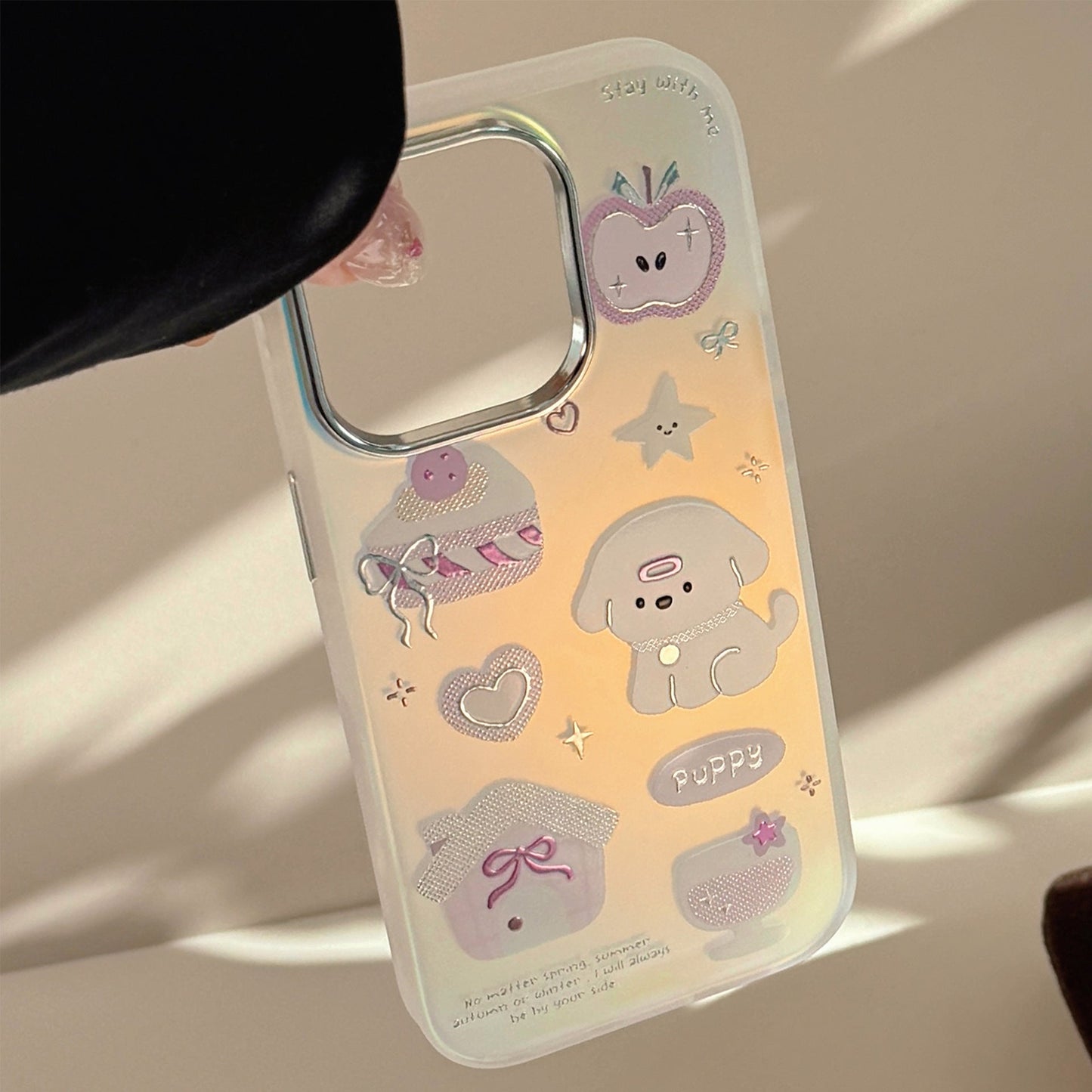 Cachorro de postre de dibujos animados dorado para iphone 15, funda para teléfono móvil 16 Pro Max, láser de galvanoplastia 13 duro 17 creativo