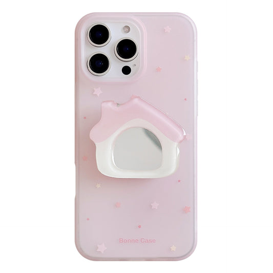 ins wind pink cabin mirror bracket for iphone15pro max apple 16 mobile phone case 13 niche 17