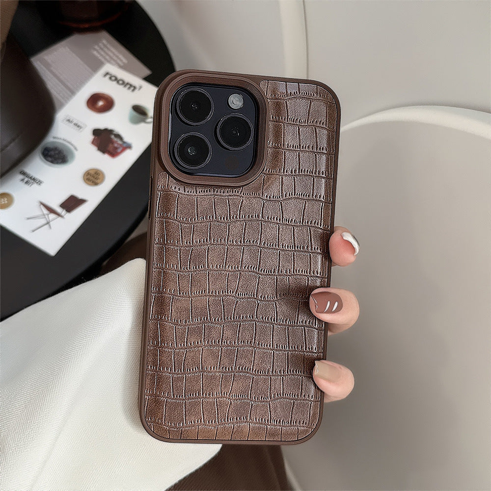 Retro brown alligator leather pattern 15 Apple 16 mobile phone case 17promax premium wind for iPhone13 personality 11