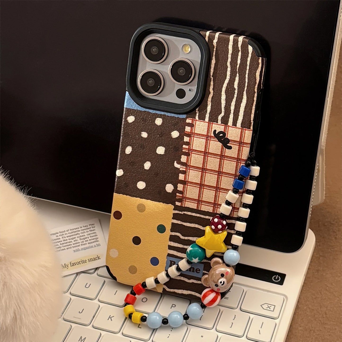 Retro ins polka dot splicing for iphone16 apple 17 mobile phone case 15pro max leather 14 lanyard 13