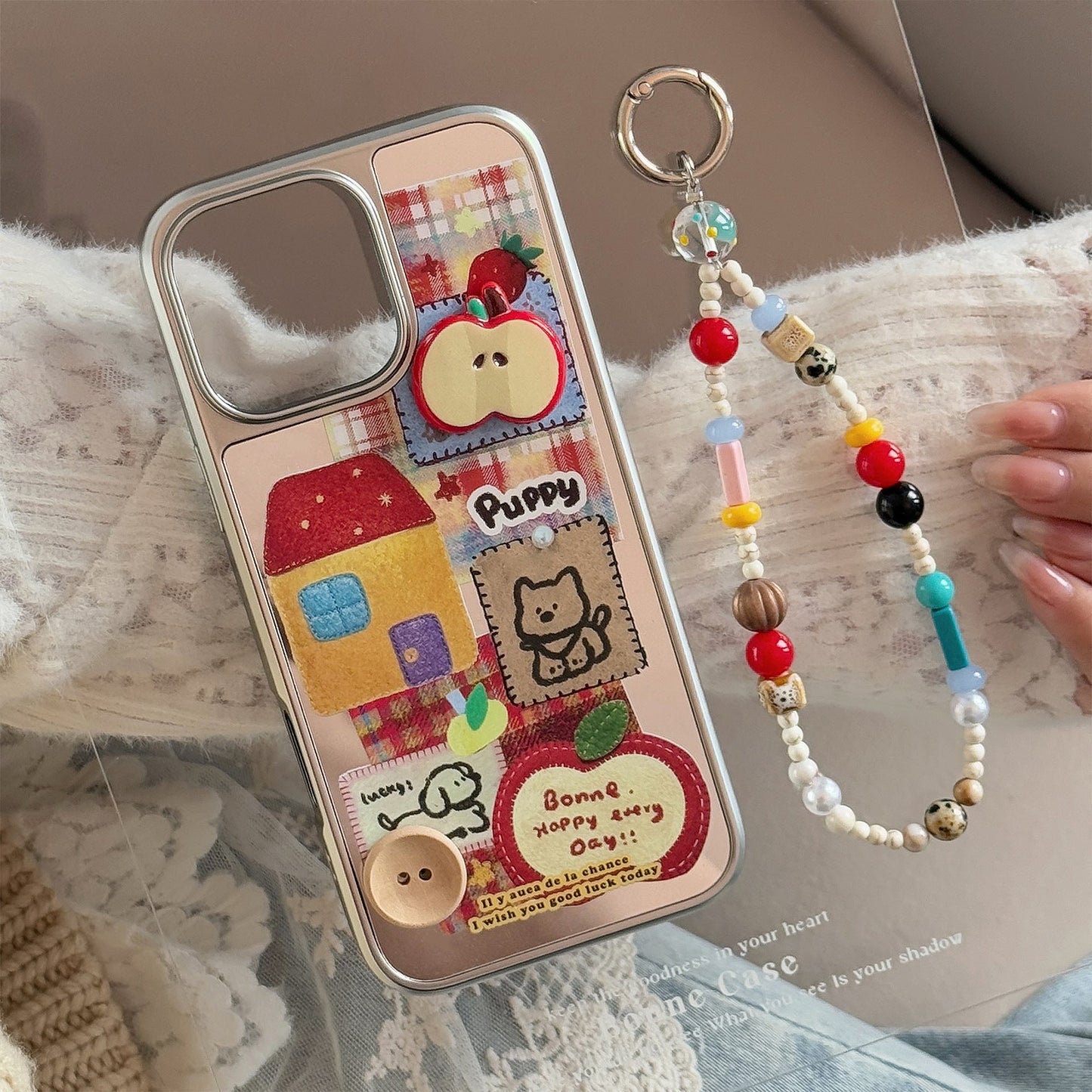 ins three-dimensional red apple cartoon is suitable for iphone16 mobile phone case 17pro max mirror 13 lanyard 14 generation