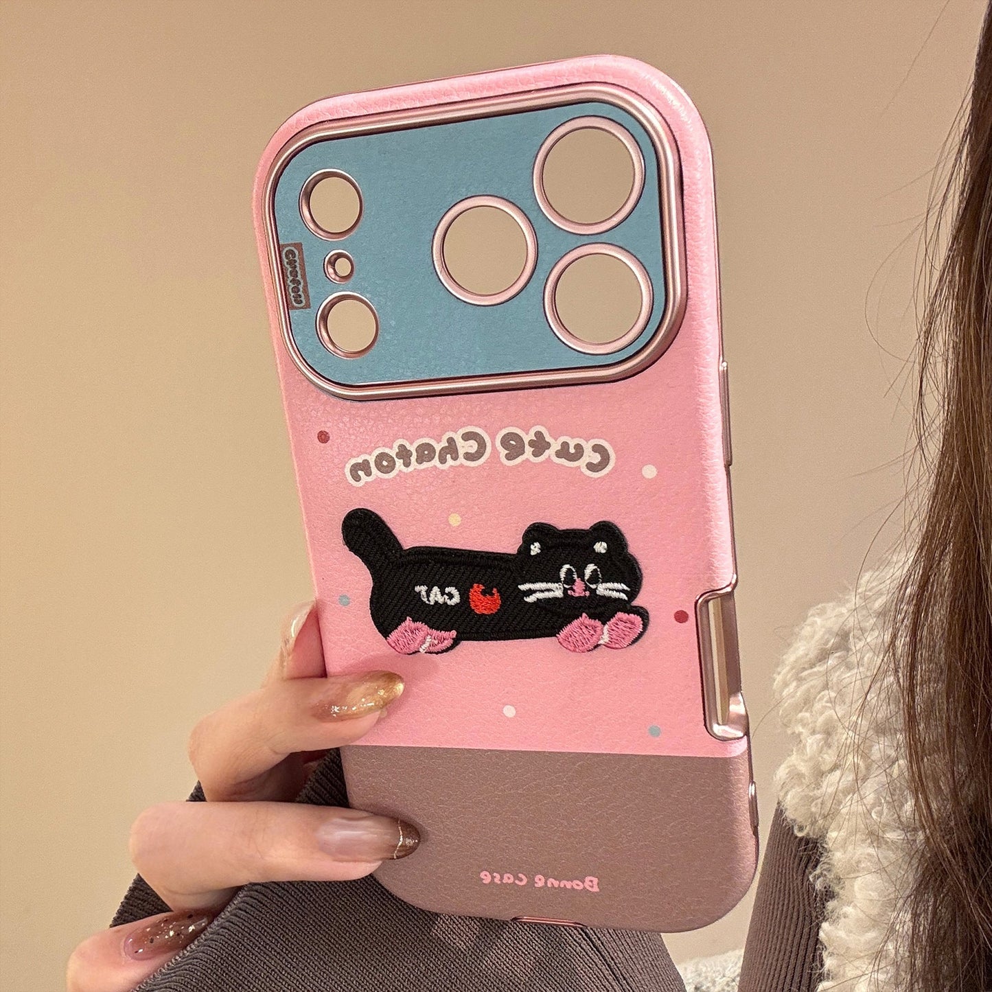 Embroidery cat puppy iphone17promax apple 16 mobile phone case 15 for 13 colored leather 11 mirror